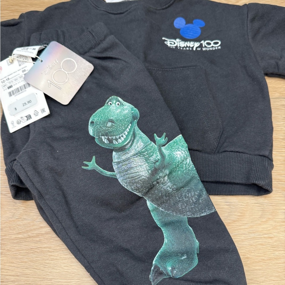 Zara Kids Matching Set - Black with Green Dinosaur